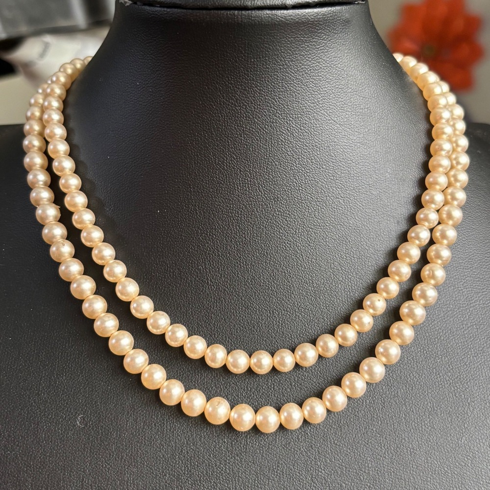 VTG Necklace Cream Sarah Coventry Double Strand‎ Faux Pearl Rhinestone Clasp
